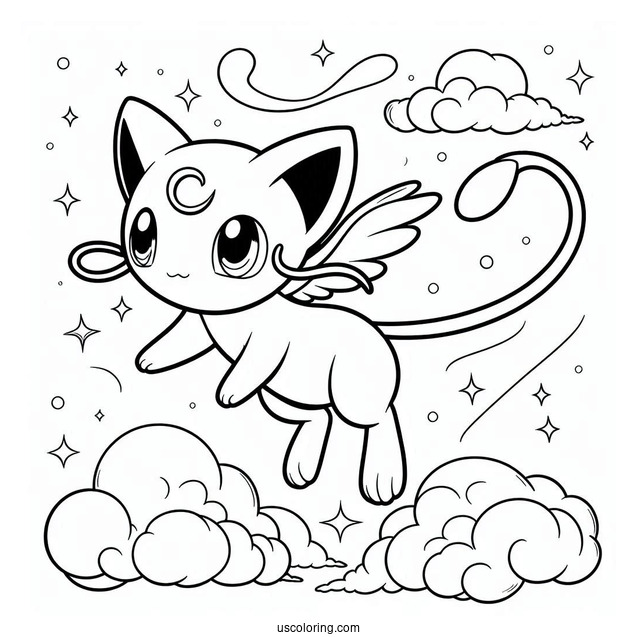 Mew Coloring Page Flying In The Air