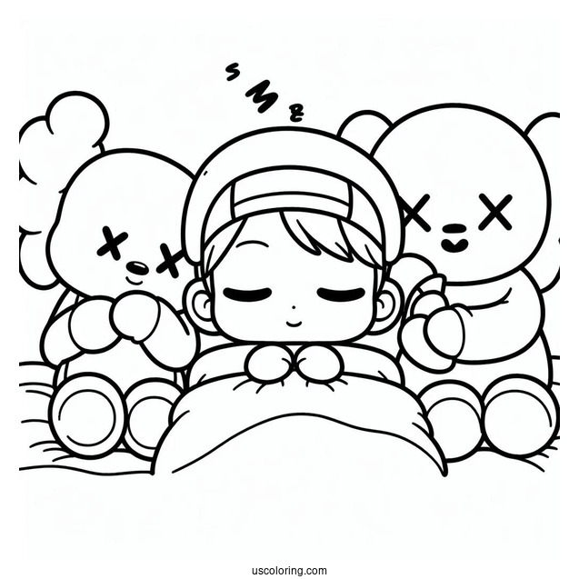 Child Sleeping Between KAWS Coloring Page Companion And Chum