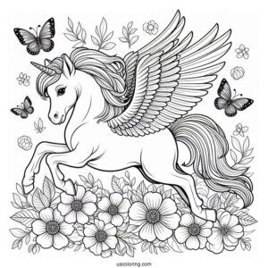 Elegant Pegasus Coloring Page With Flowers