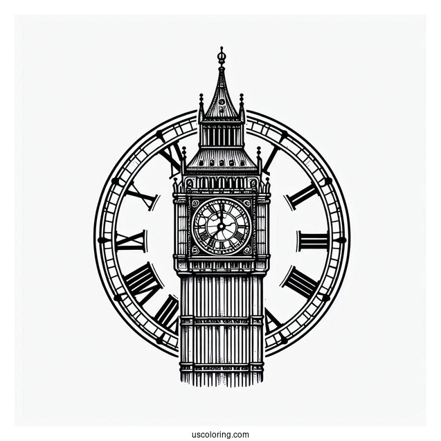 Big Ben Clock With Roman Numerals Coloring Page