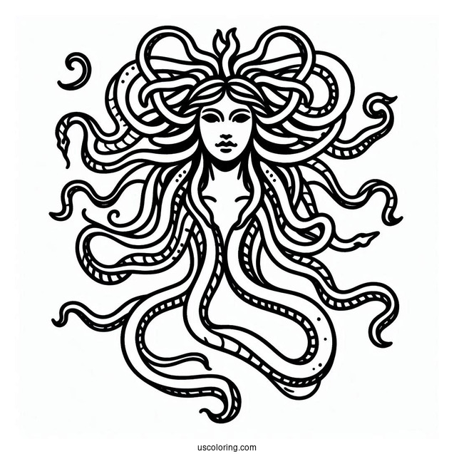 Easy Medusa Coloring Page Outline For Kids