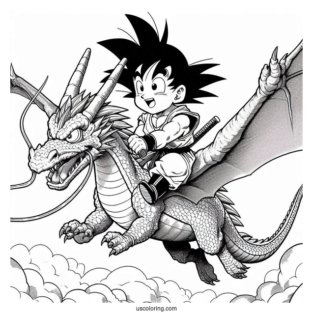Manga Coloring Page Of Dragon Ball Z Goku Riding Dragon