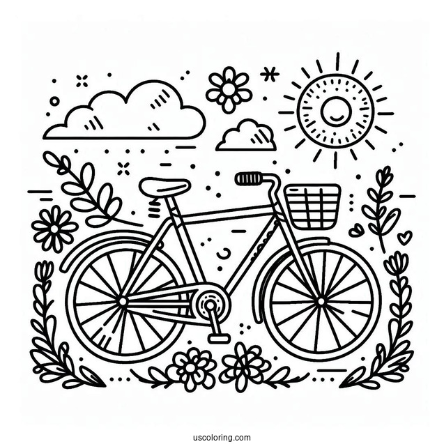 Bicycle Coloring Page Flashcard For Kids