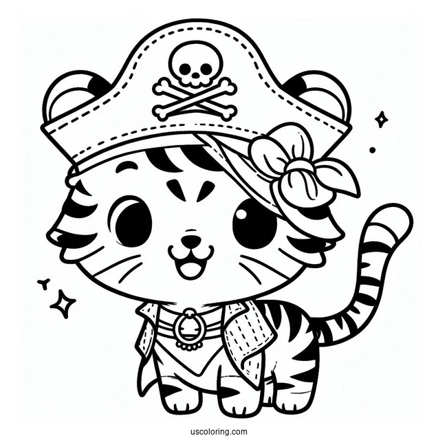 Cute Tiger Pirate Coloring Page For Preschoolers