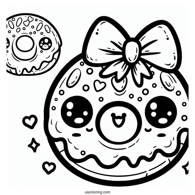 Cute Kawaii Smiling Donut Coloring Page