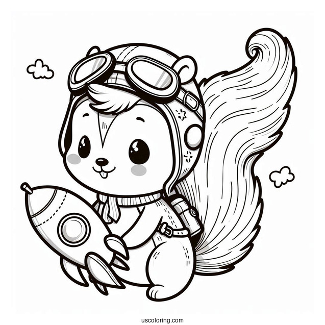 Rocket J Squirrel Coloring Page Wearing Aviator Helmet For Preschoolers
