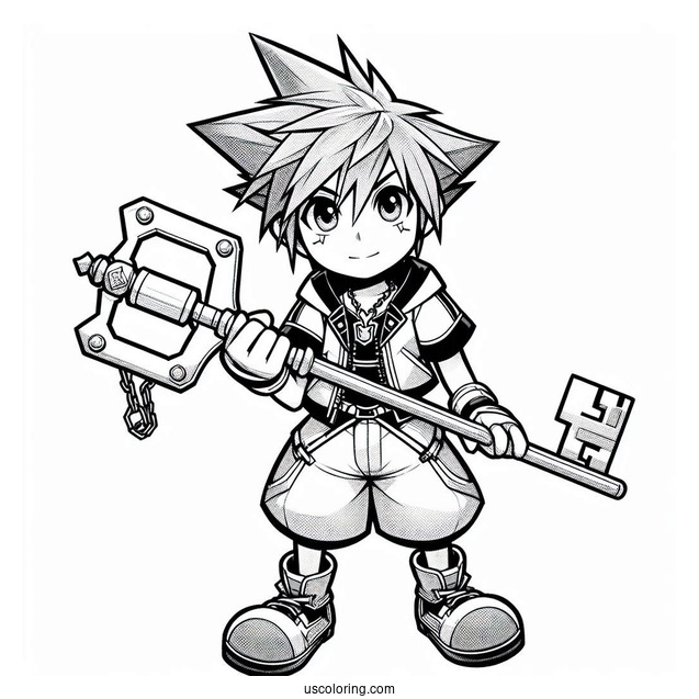 Super Smash Bros Coloring Page Of Sora Holding Keyblade