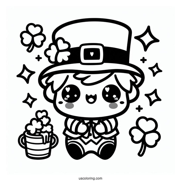 Coloring Page Of Kawaii Leprechaun