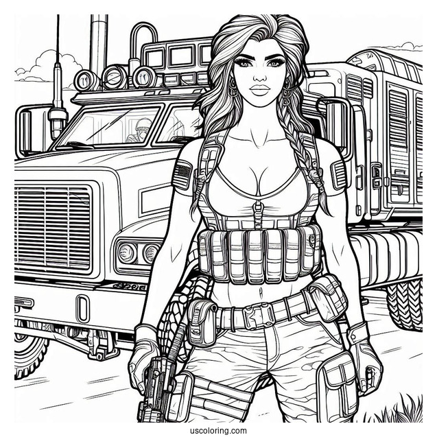 Female Soldier Coloring Page Standing In Front Of Military Truck