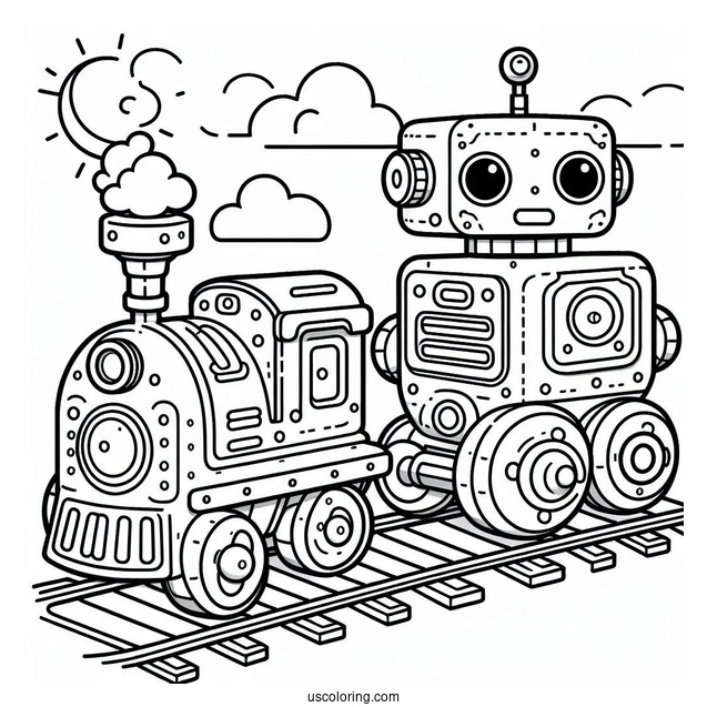 Robot Trains Coloring Page For Kids
