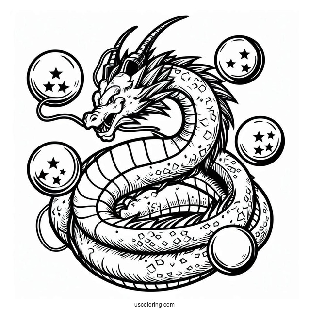 Detailed Shenron Dragon With Balls Coloring Page