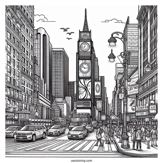 Detailed New York Coloring Page Of Times Square