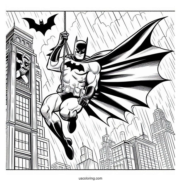 Batman With Cape Swinging From Building
