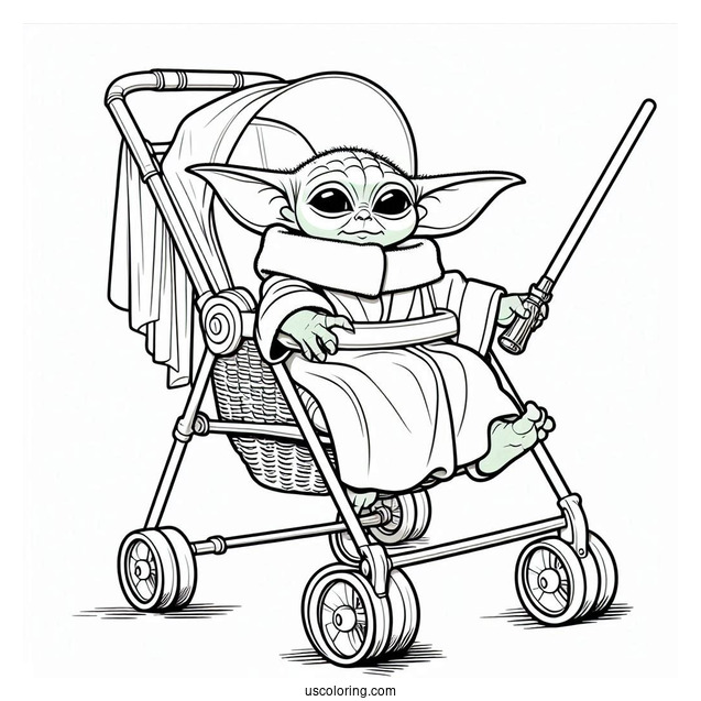 Baby Yoda In Hovering Pram To Color