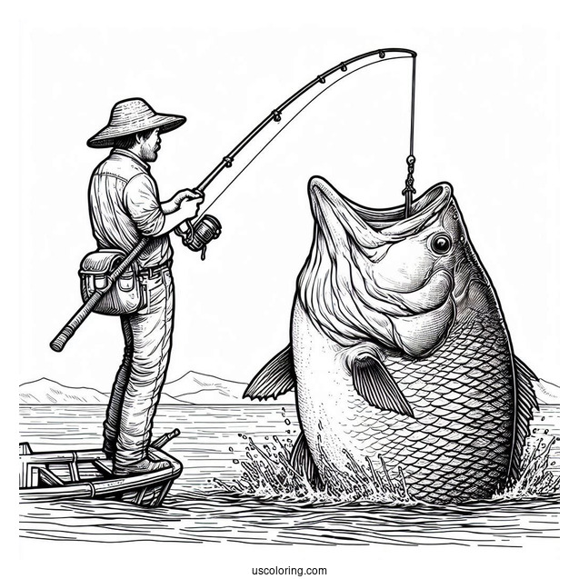 Fishing Coloring Page Of Man Catching Massive