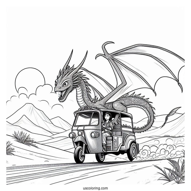 Raya And The Last Dragon Coloring Page Riding Tuk Tuk In The Desert