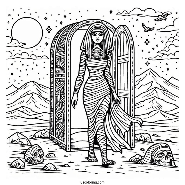Egyptian Mummy Coloring Page Walking Out Of Tomb