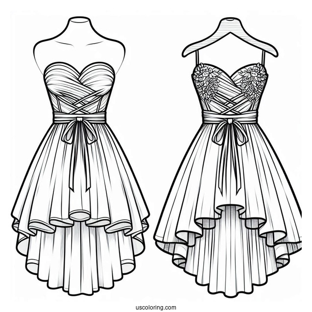 Short Tube Dress Coloring Page With Long Overskirt