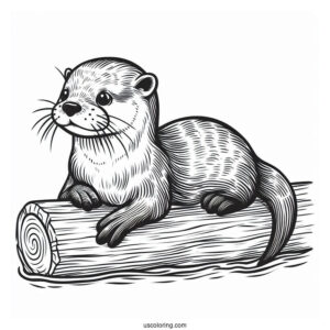 Otter Coloring Page Floating On Log