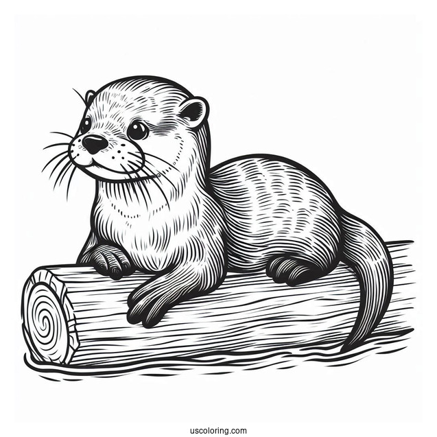 Otter Coloring Page Floating On Log