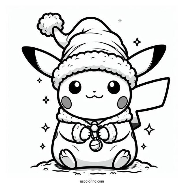 Cute Pikachu Wearing Santa Hat Christmas Coloring Sheet
