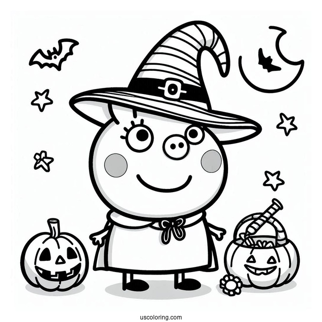 Halloween Themed Peppa Pig Coloring Page