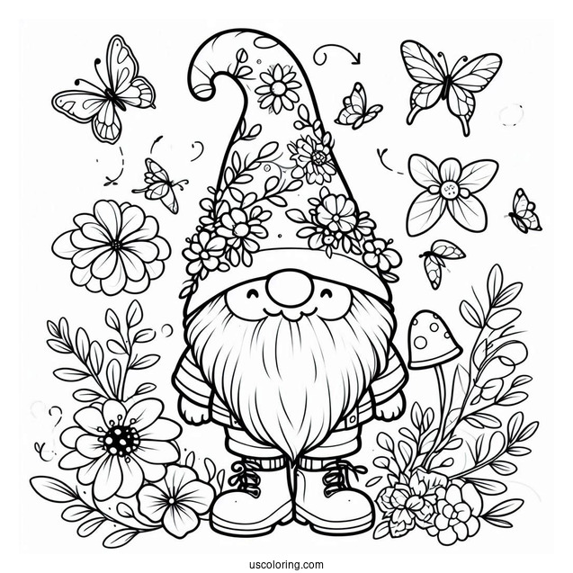 Spring Coloring Page Gnome Outline