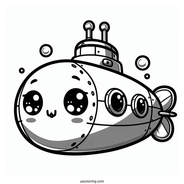 Cute Chibi Submarine Coloring Page For Preschoolers