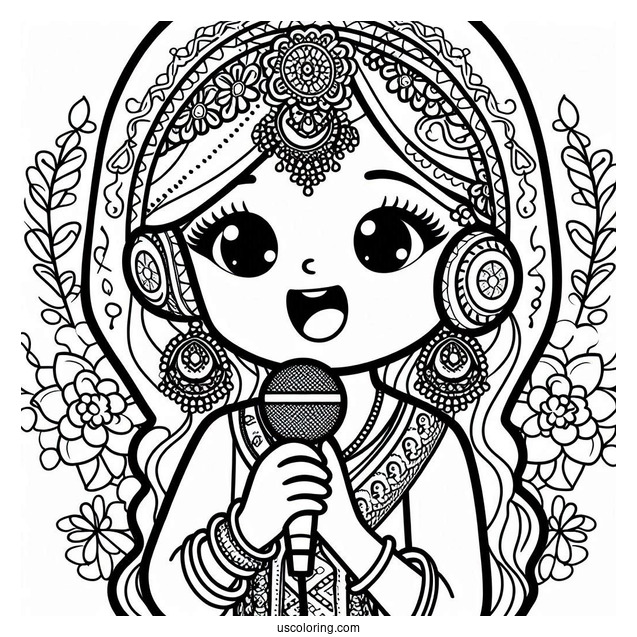 Sing Coloring Page Of Meena Singing On Microphone