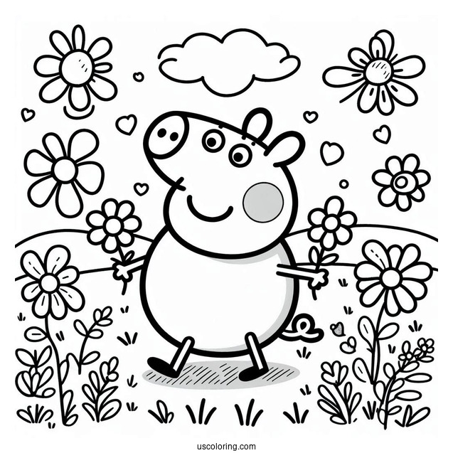 Peppa Pig Walking In Field With Flowers