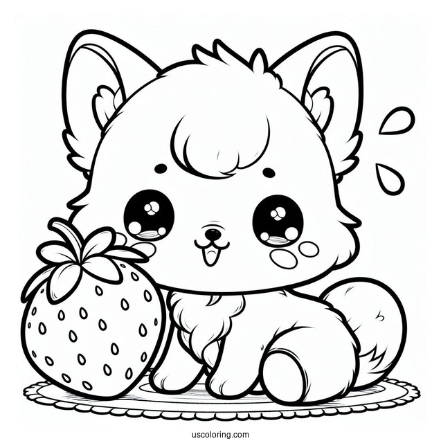 Cute Chibi Dog On Strawberry Coloring Page