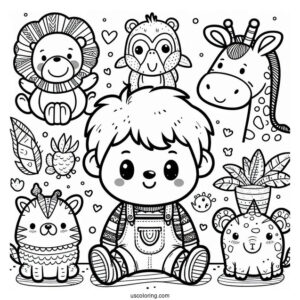 Cute Coloring Page Jungle Animals For Kids