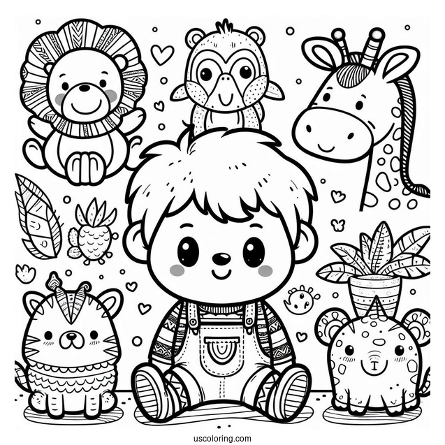 Cute Coloring Page Jungle Animals For Kids