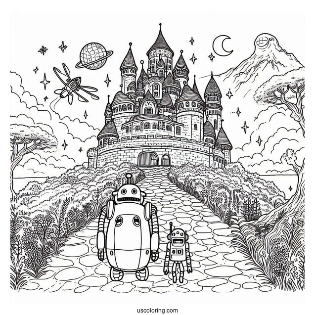 Studio Ghibli Coloring Page of Castle In The Sky Sheeta And Pazu With Robot