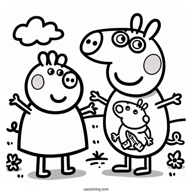 Peppa Pig And George Coloring Sheet