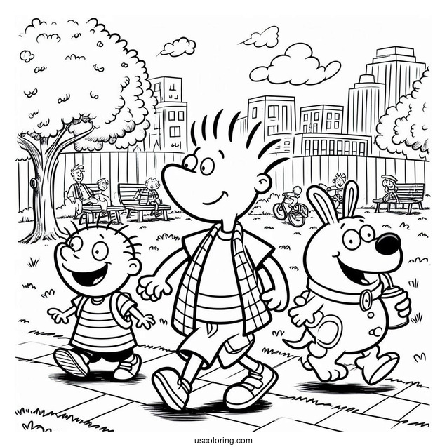 Nickelodeon Coloring Page Of Doug, Skeeter, And Porkchop Walking In Park