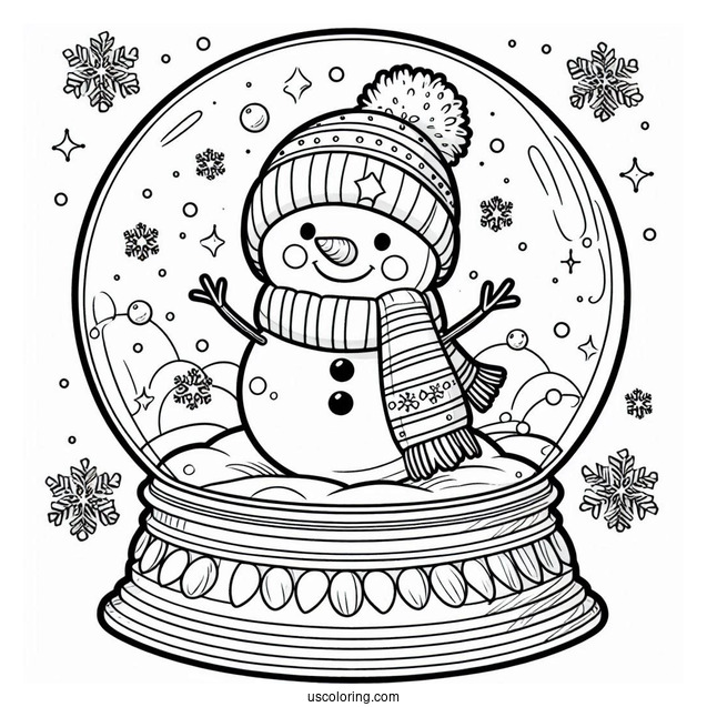 Happy Snowman Inside A Snow Globe Coloring Page