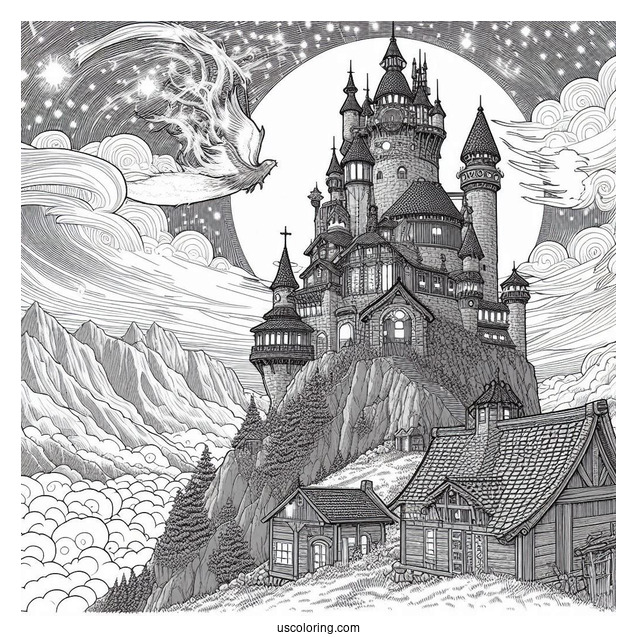 Studio Ghibli Coloring Page of Detailed Howl s Moving Castle