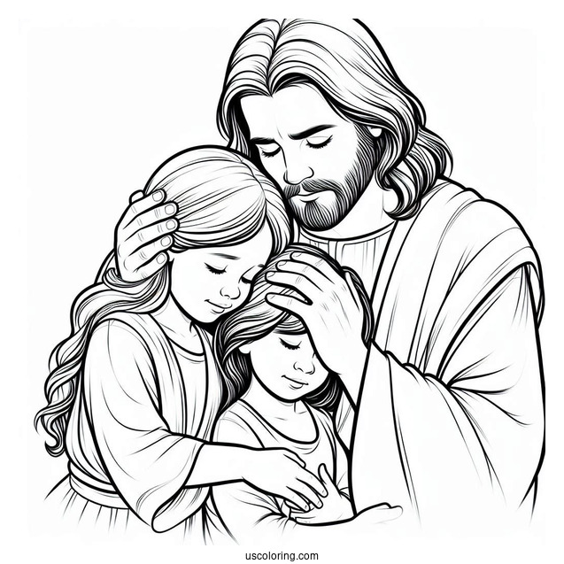 Jesus Comforting Children Coloring Sheet