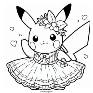 Pikachu Wearing Dress Coloring In