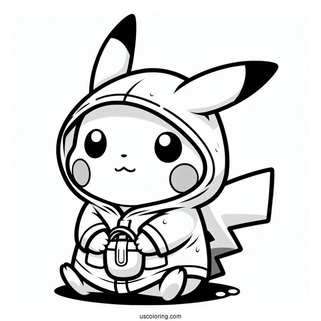 Cute Pikachu Wearing Raincoat Coloring In