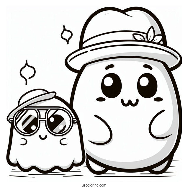 Boo In Bowl Hat And Shy Guy Coloring Page Wearing Aviator Glasses