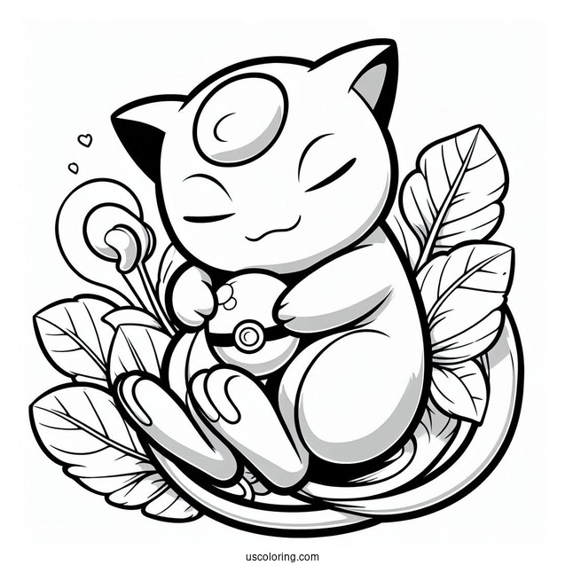 Mew Coloring Page Hugging Bulbasaur