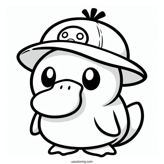 Psyduck Coloring Page Wearing Tentacool Hat For Preschoolers