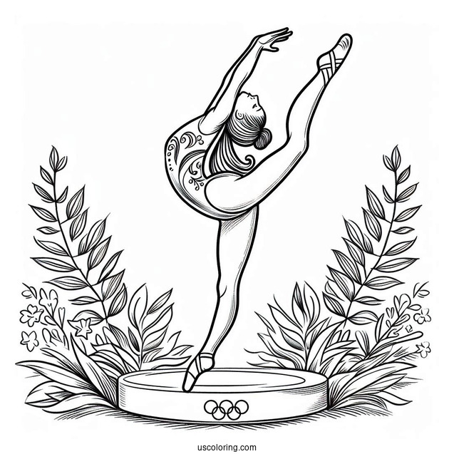 Olympics Coloring Page Of Girl Gymnast Doing A Split In Mid Air
