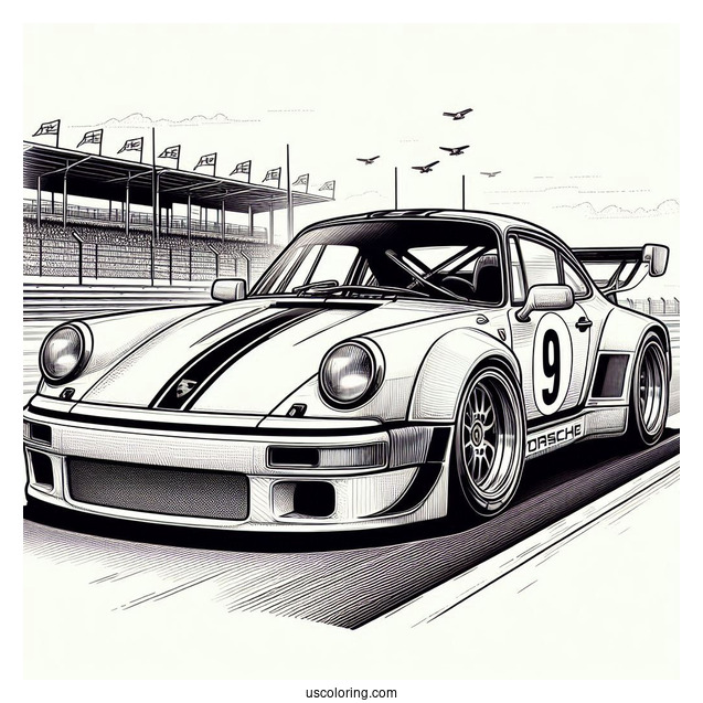 Detailed Porsche Race Car To Color
