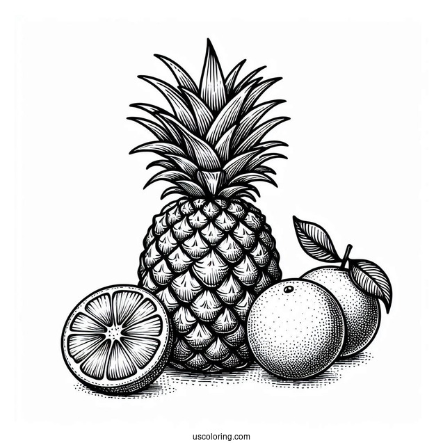 Pineapple And Oranges Coloring Sheet