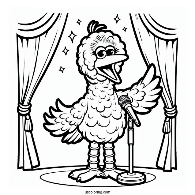 Big Bird Waving On Stage Coloring In