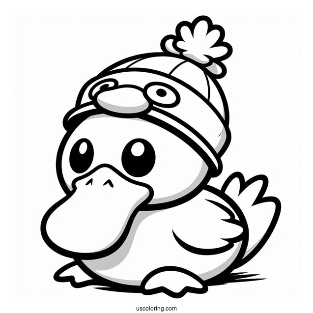 Psyduck Coloring Page Wearing Tentacool Hat For Preschoolers