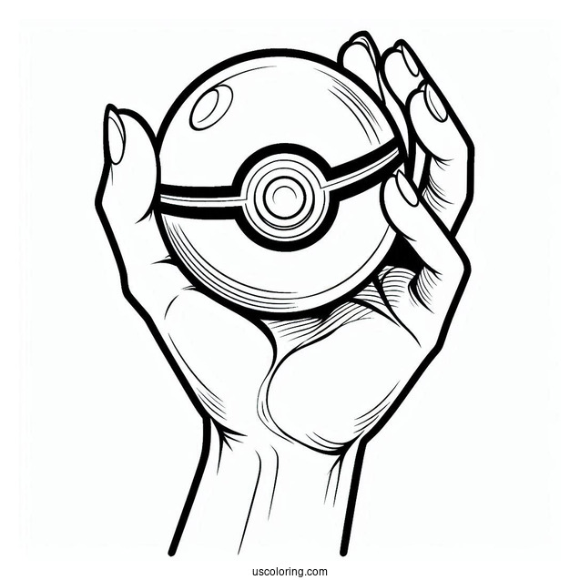 Easy Hand Holding Up Pokéball Coloring Page For Kids